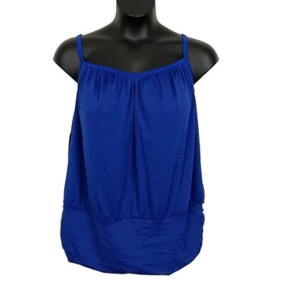 A Shore Fit Womens Sz 24W Swim Tankini Top Blue Speghetti Strap Racerback • $12