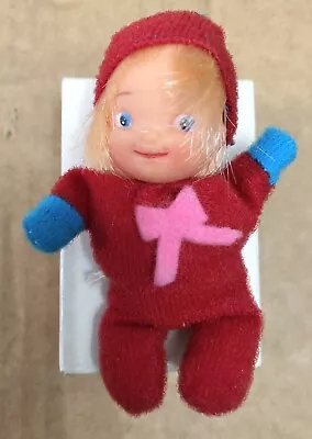 Vintage 1970s Matchbox Mini Doll Dolly Boxed Red Playsuit & Hat 333 Blond Hair • £12.90