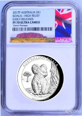 $129.99 • Buy 2017 P Australia HIGH RELIEF 1oz Silver Koala $1 Coin NGC PF70 ER NEW LABEL COA 