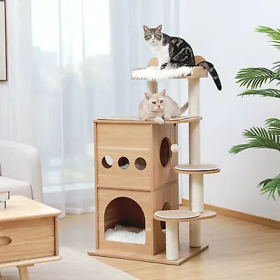 PETEPELA Cat Tree Tower Scratching Post Wood Condo House Large Cats Bed Toys 120 • $199.99