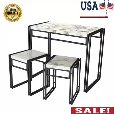 3-Piece Urban Marble Top W/ Dual-Beam Steel Bar Height Dining Set Indoor US • $58