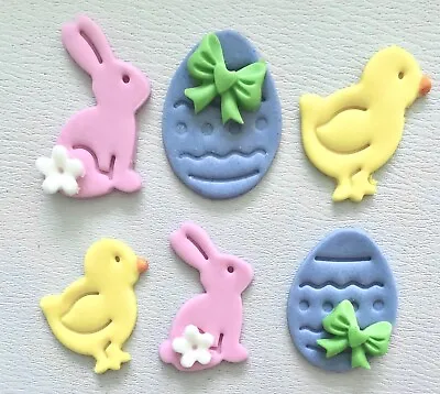 Edible Sugar Icing EASTER Eggs Chicks Bunnies Bows  Cup Cake Toppers • £3.15