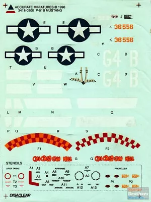 ACMD3418 1:48 Accurate Miniatures Decals - P-51B Mustang • $6.09