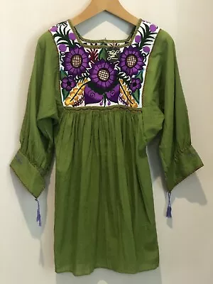 OAXACAN Dress XL Hand Embroidered Mexican Huipil Peasant Tunic Boho Lagenlook • $49.99