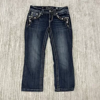 Miss Me Jeans Womens 25 Cuffed Capri Dark Wash Skinny Leg Rhinestone JP5843P • $24.99