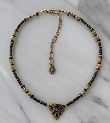 Designer Michal Golan Gold Tone Fashion Choker Necklace With Black Agate Stones • $38.68