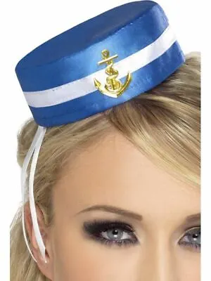 Pill Box Sailor Hat Ladies Uniform Nautical Fancy Dress Festival Accessory Blue • £5.58