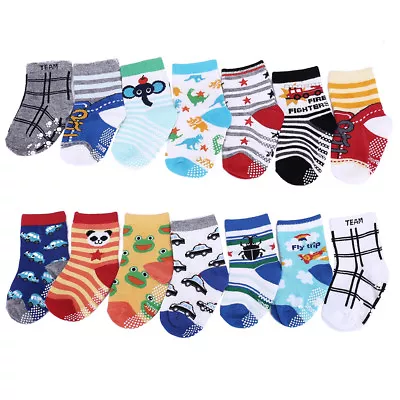 14Pairs Baby Girls Boys Anti Slip Socks Toddler Cotton Soft Sock For 0-3 Age • £10.73