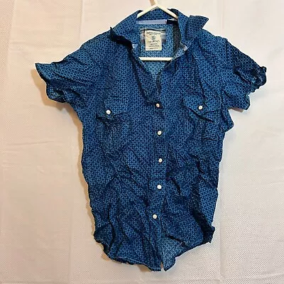 Vintage Blouse Womens Shirt Top Size 8 Blue 100% Cotton Work Boho Indian Ladies • $17.67