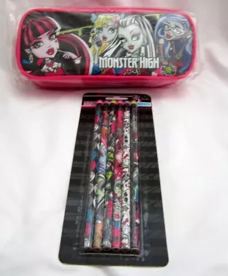 Monster High 8  Pink Pencil Case Pouch & 6 Character Pencils Combo-Brand New!v2 • $29.99