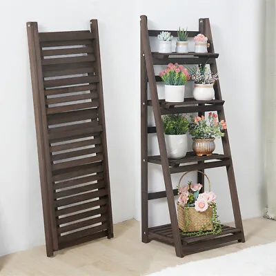 Industrial Ladder Shelf Flower Plant Stand Bookcase Leaning Storage Home Decor • £32.99