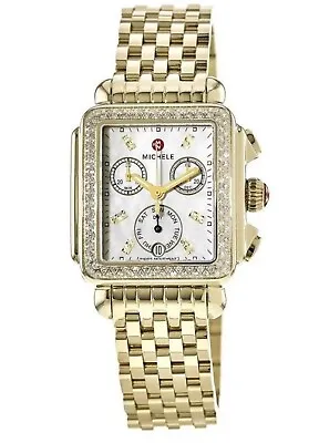 New Michele Deco Signature Diamond Dial Gold Tone Ladies Watch MWW06A000777 • $1899.99