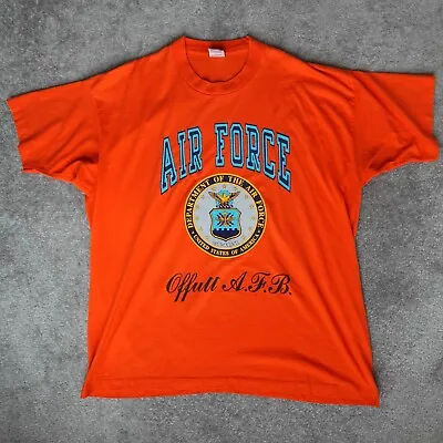 Vintage USAF Air Force T Shirt Men's 2XL XXL Orange Offutt AFB Graphic USA Made • $22.95