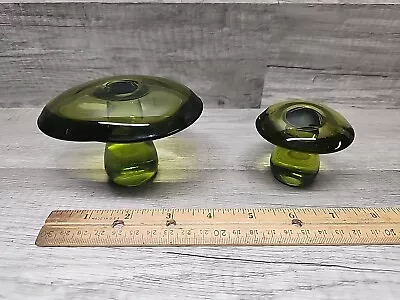 2 Vintage Viking? Green Avocado MCM Art Glass Mushrooms 3 X4  & 2-1/4 X2-1/4   • $145