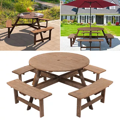 Outdoor 6/8 Seater Wooden Pub Bench Round Picnic Table Furniture Garden Patio • £109.95