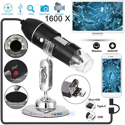 3 IN 1 1600X Zoom 8LED HD 1080P Microscope Digital Magnifier Endoscope Camera • $0.99