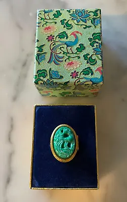 Vintage Avon 1970's Faux Jade Perfume Cocktail Locket Ring W/ Original Box • $25