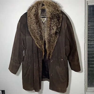 Vintage J. Percy For Marvin Richards Women's Suede Leather Jacket Fur Collar • $50