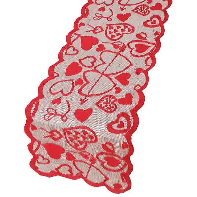 Red Heart Lace Table Runner Cupid's Arrow Wedding Party Valentine's Day Decor • £5.39