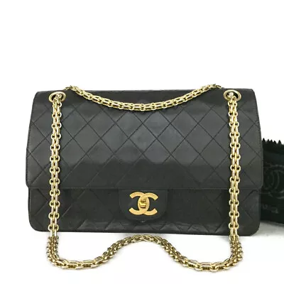 Vintage CHANEL Double Flap 25 Quilted CC Logo Lambskin Chain Shoulder Bag/6X1597 • $1175