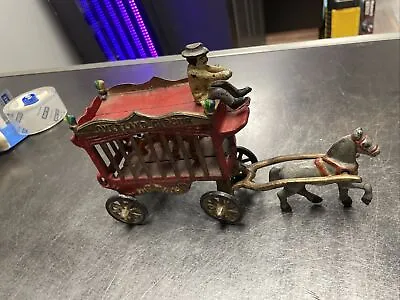 Cast Iron Horse Drawn OVERLAND Circus Wagon Toy With TIGER Vintage • $80