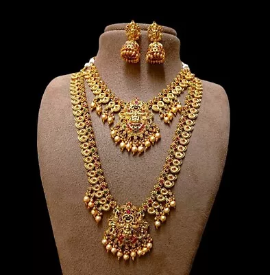 Indian Bollywood Bridal Necklace Gold Tone Wedding Temple Jewelry Set For Women • $43.96