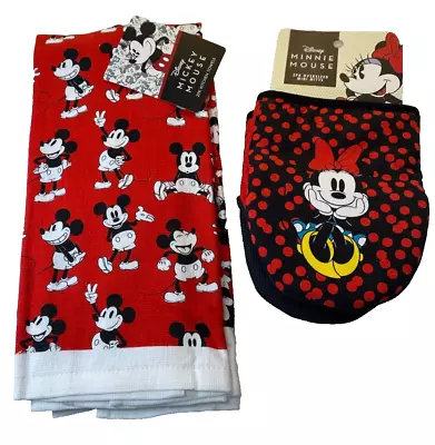 Mickey Mouse Kitchen Decor New Oven Mitts & 2 Pc Dish Towels Set New • $36.94