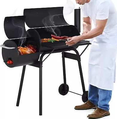 Portable Charcoal Grills Stainless Steel With Offset Smoker And Wheels For BBQ • $103.89