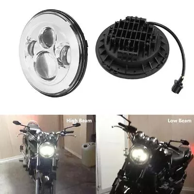 Chrome 7  Round LED Hi-Lo Beam Headlight Projector For Harley Honda Motorcycle • $53.99