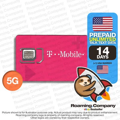 🚀 USA UNLIMITED DATA 5G Prepaid Travel SIM T-Mobile Hotspot United States 50GB • $19.99
