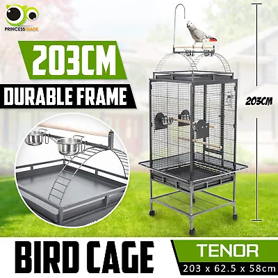 Bird Cage Parrot Aviary Pet Stand-alone Budgie Castor Wheels Super Large 203cm • $269