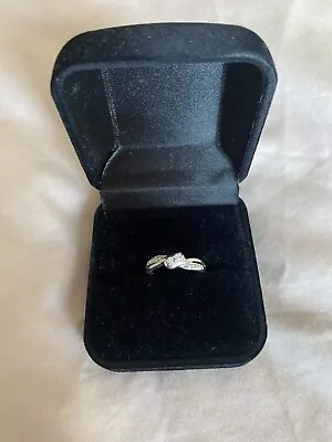 H Samuel Argentium Silver 0.10 Carat Diamond Engagement Promise Ring Size J-J.5 • £49