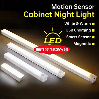 £4.41 • Buy White PIR Motion Sensor LED Strip Light Battery Powered Stairs Cabinet Closet UK