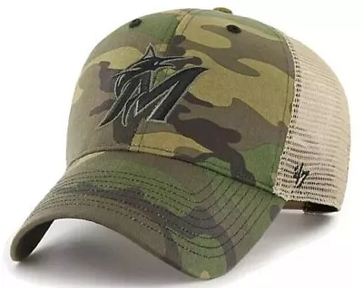 Miami Marlins MLB '47 MVP Branson Camo Trucker Mesh Hat Cap Adult Men's Snapback • $19.99