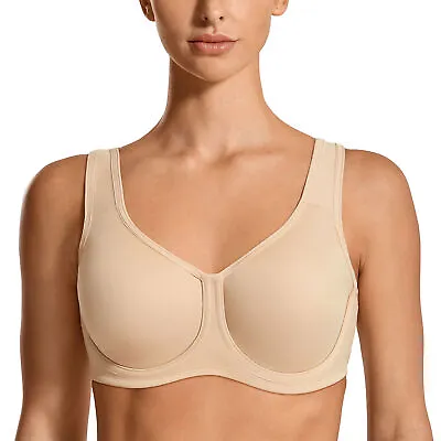 SYROKAN Women's Sports Bra Max Control Solid High Impact Plus Size Underwire • $29.70