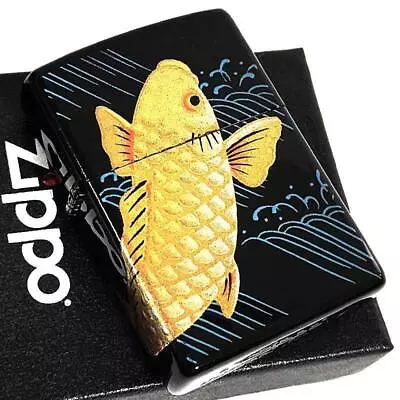 Zippo Lighter One-Of-A-Kind Black Genuine Gold Lacquered Carp Stylish Out Of Pri • £217