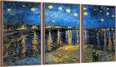 Framed Canvas Wall Art Of Van Gogh Oil Paintings - Starry Night Over The Rhone - • $100.29