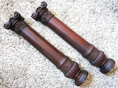 $42 • Buy NR MINT! Pair Carved Mahogany Cabinet Plinth Columns Victorian Fireplace Posts