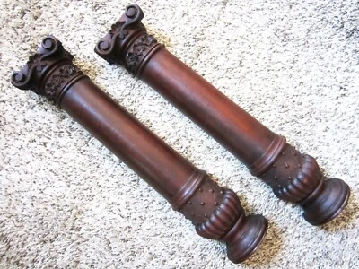 $42 • Buy NR MINT! Pair Carved Mahogany Cabinet Plinth Columns Victorian Fireplace Posts