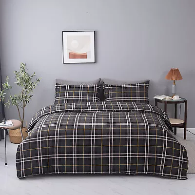 Flannelette 100% Brushed Cotton Tartan Check Duvet Quilt Cover Warm Bedding Set • £18.99