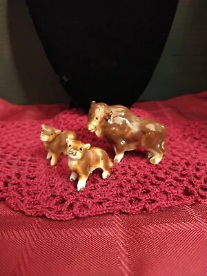 Vintage Bone China Miniature Buffalo 3 Set Figurines 1960 Japan • $17