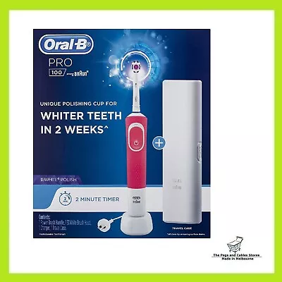 $49 • Buy Oral B Pro 100 3D White Polish Rechargeable Electric Toothbrush Pink - NEW AU