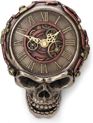 Steampunk Flat Skull Mechanical Gage Hanging Wall Clock Sculpture • $60.75