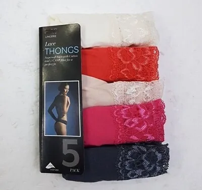 Ex M & S Ladies 5 Pack Cotton Modal Lycra Lace Thongs Briefs Knickers Underwear • £5.95