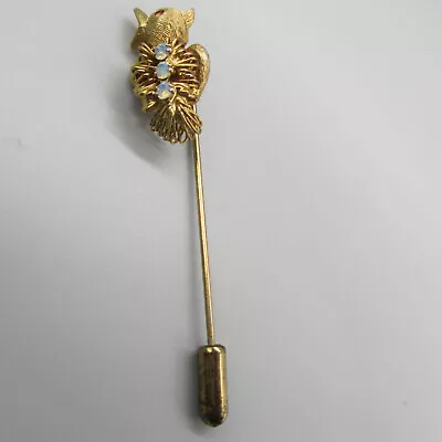 Vintage Stick Pin Bird Open Back Rhinestones Gold Tone 2.25  • $7