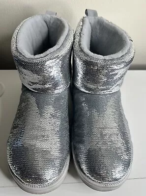 Ugg Classic Mini Mirror Ball Silver Sequin Suede Women's Boots Size Us 10 • $69.99