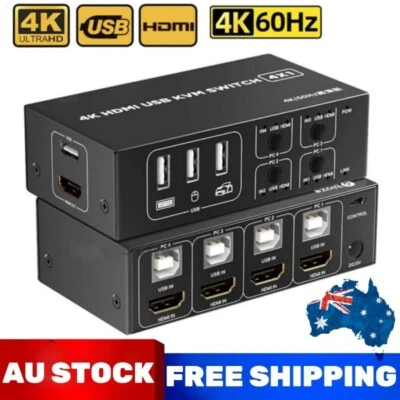 4 Port USB HDMI KVM Switch Box Switcher 4K 60Hz HDCP 2.2 With Desktop Controller • $66.47