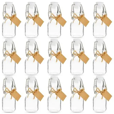 15 Pack Small Swing Top Glass Bottles With Lids 2 Oz/ 60 Ml With Tags And Twine • $24.99
