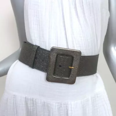 Yves Saint Laurent Wide Waist Belt Pewter Metallic Leather Size 75 US 30 • £237.54