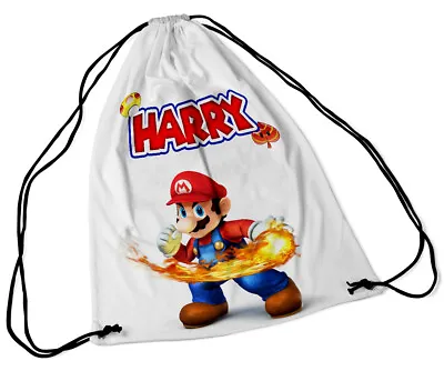 £11.49 • Buy Personalised Drawstring Bag Any Name Mario Design Swimming School Nursery PE